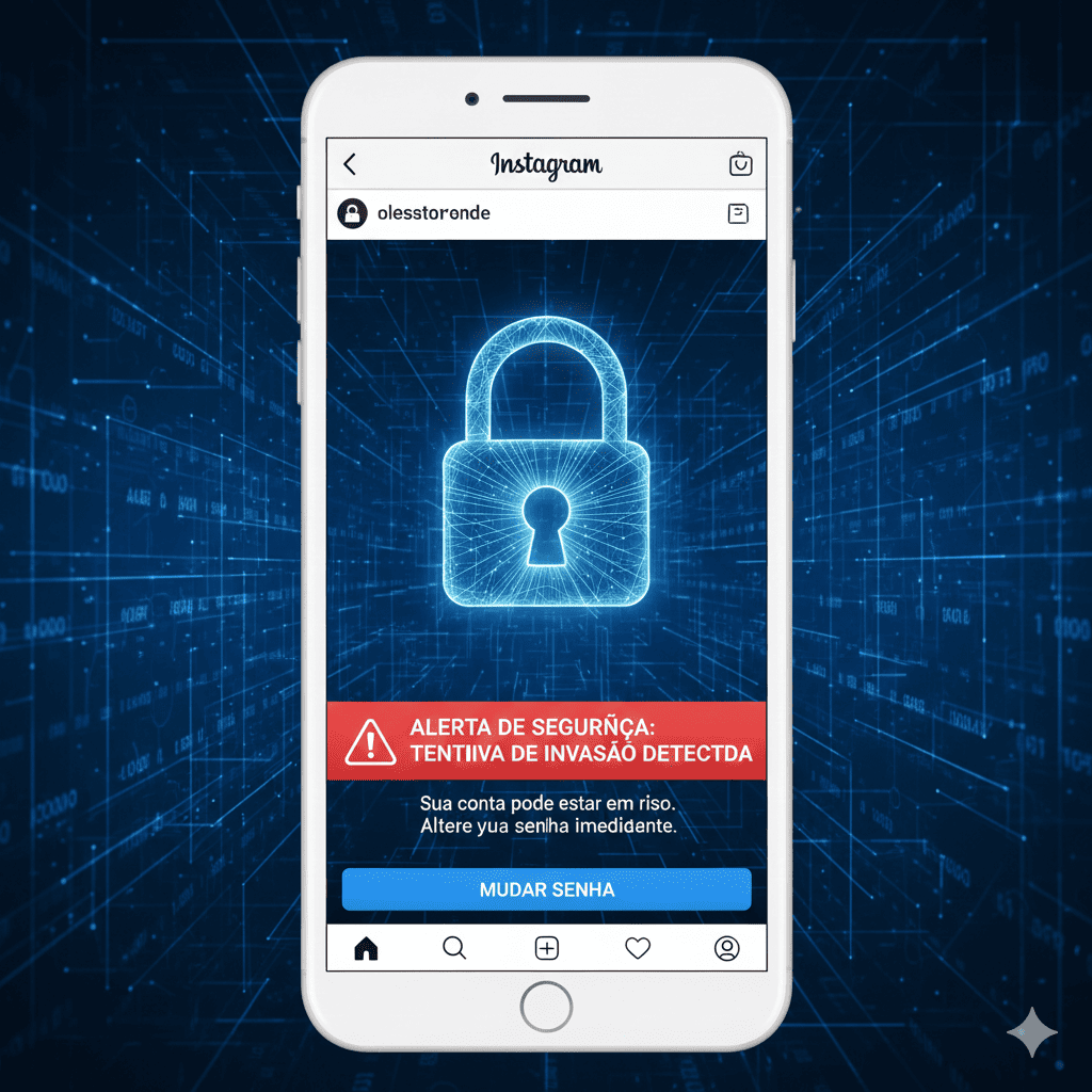 Tela de celular com alerta mostrando que a conta do Instagram foi invadida
