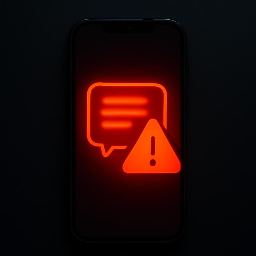 Tela de celular com balão de mensagem e ícone de alerta, representando o golpe do falso Procon pelo WhatsApp