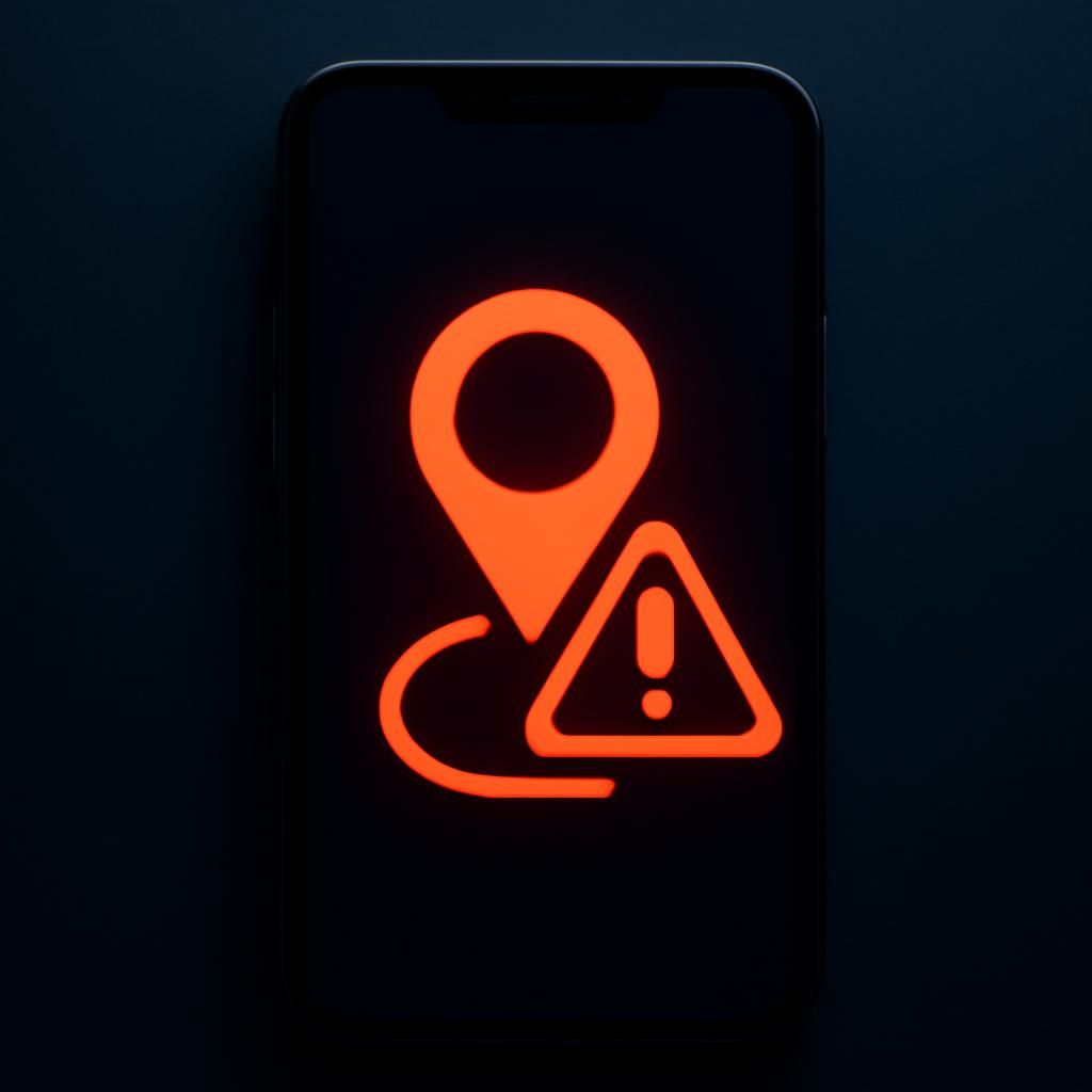 Celular com ícone de rastreio e triângulo de alerta, representando o golpe do rastreio de encomenda falso