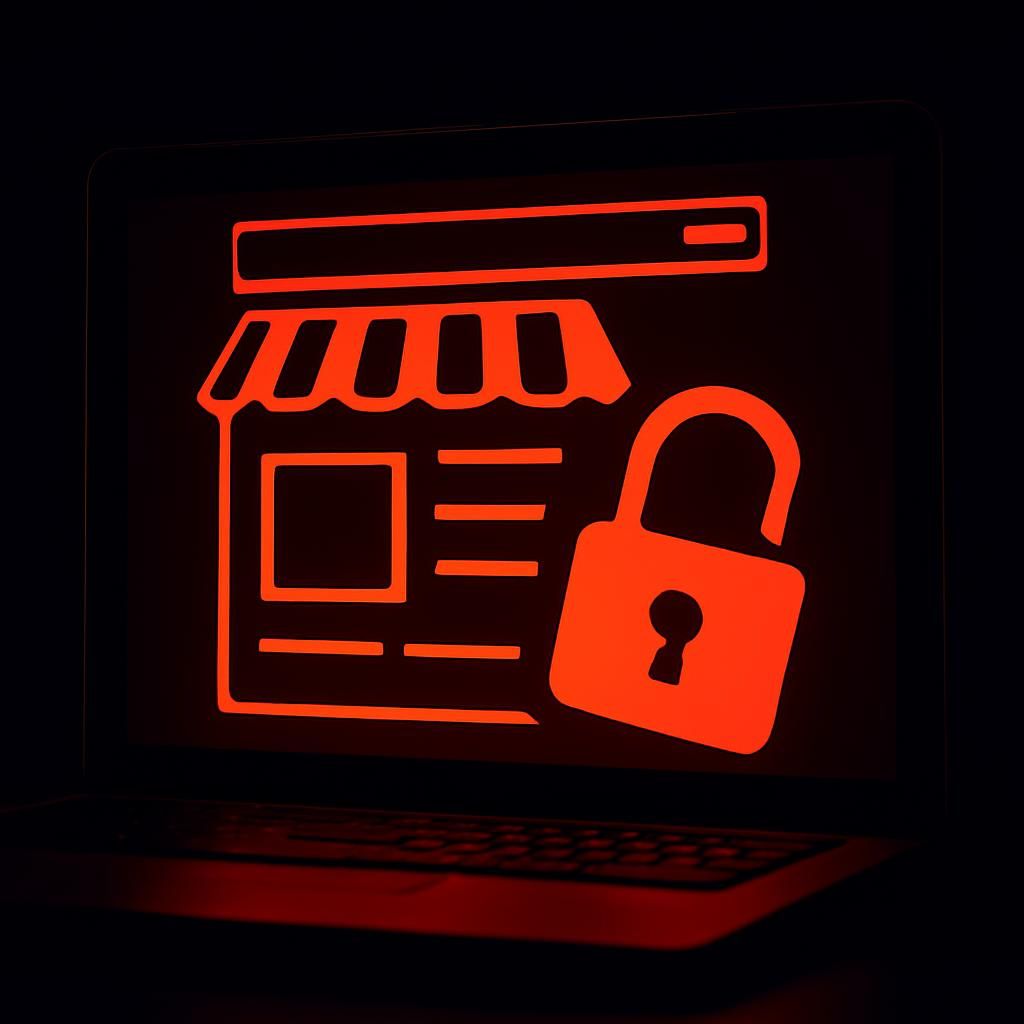 Ícone de sacola de compras com triângulo de alerta sobreposto, representando os golpes da Black Friday